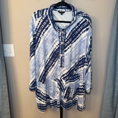 John Mark Tunic Blue White Abstract Size 3X Plus Size