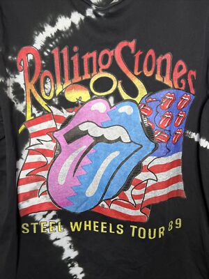 Womens The Rolling Stones Steel Wheels Tour 89 T Shirt Top Black
