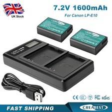 2Pcs 1600mAh LP-E10 Battery+ Charger For Canon EOS 1100D 1200D 1300D 2000D T5 T6