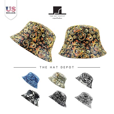 The Hat Depot Unisex Cute Unique Print Faux Leather Bucket Hat