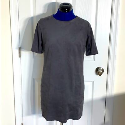OLIVACEOUS Faux Suede Stretch Shift Crew Neck Lined Pocket Work Dress NWOT S
