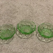 Lot of 3 Hazel Atlas “Fancy” Green Uranium Depression Glass Bowls Ruffle Edge