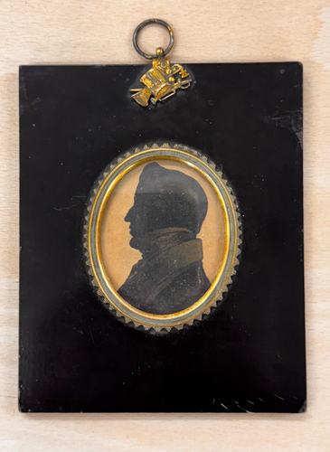 Antique Picture Miniature Portrait Military Gentleman Painting Silhouette
