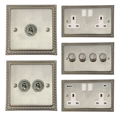 G&H Roped Matt Chrom Satin Nickel MSNW Lichtschalter, Steckdosen USB, Kippschalter