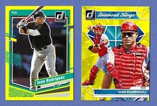 YELLOW 2023 DONRUSS BASEBALL IVAN RODRIGUEZ RANGERS #3 DIAMOND KINGS & #225 BASE