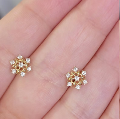 0.35 Ct Round Cut Natural Diamond Snowflake Stud Earring 14k Yellow Gold Plated