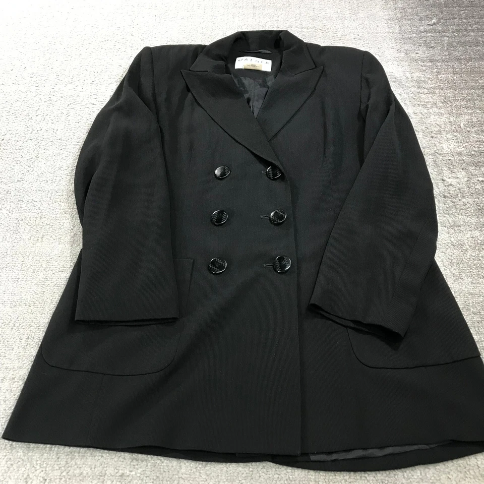 Jaeger Blazer Womens 12 Double Breasted Jacket Wool Black Sports Coat Casual - Image 3 of 4