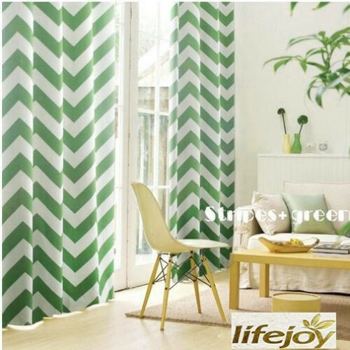 Moroccan Nordic Blockout Curtains Stripe Zigzag Curtain Green White 240cm (W) - Picture 1 of 3