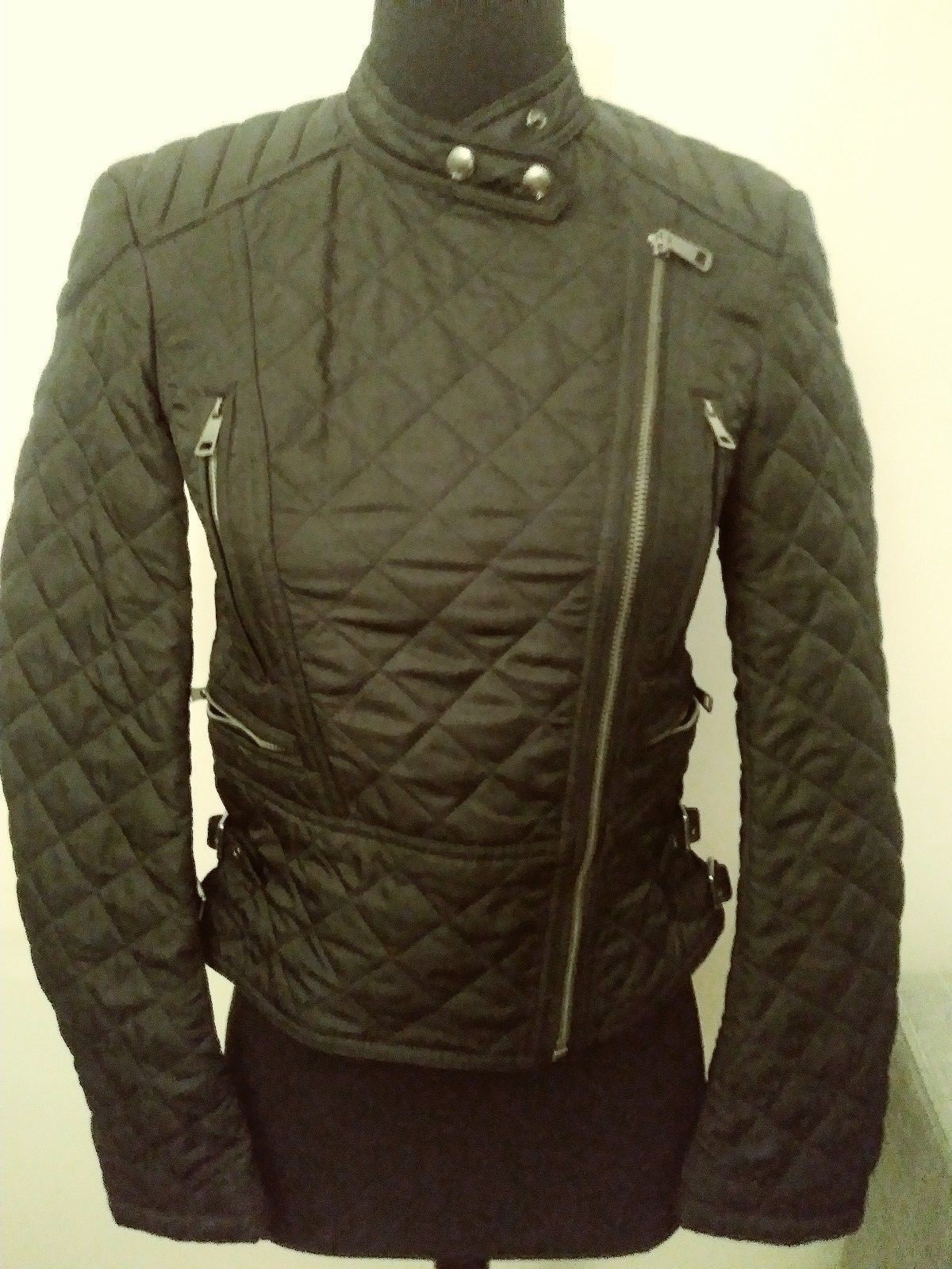 NWT, Authentic Burberry Brit Black Quilted Motorcycle Jacket Women's XSmall Rare