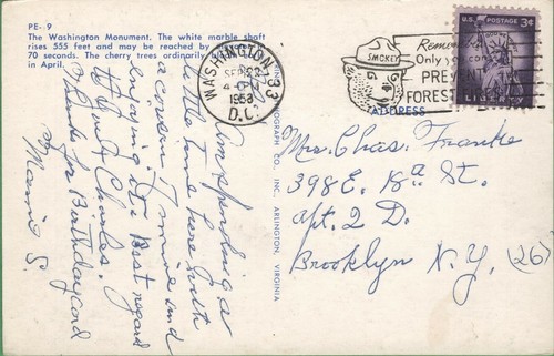 Vintage Washington DC Postcard Serine Washington Monument White Cherry Blossoms - Picture 2 of 4
