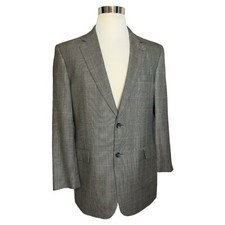 Jos A Bank Signature Men  s 43L Gray Windowpane Silk Wool 2 Button Blazer EUC
