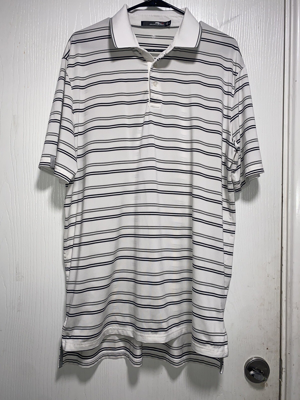 RLX Ralph Lauren Polo Shirt Mens Large Black Gray Golf Striped