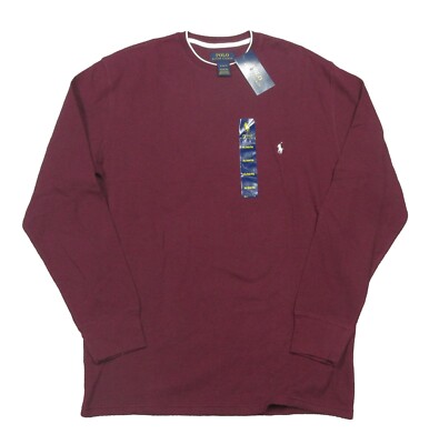 Polo Ralph Lauren Men's Red Burgundy Waffle Knit Thermal Tipped Crew-Neck  Shirt