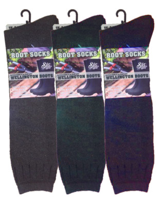 Neu 3er-Pack günstige Gummistiefel Welly Wollmischung lange Stiefelsocken für Herren