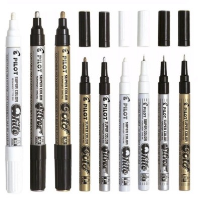 Pilot Super Color Marker Stift Metallic Farbe Farbe Gold Silber Weiß Tintenstifte