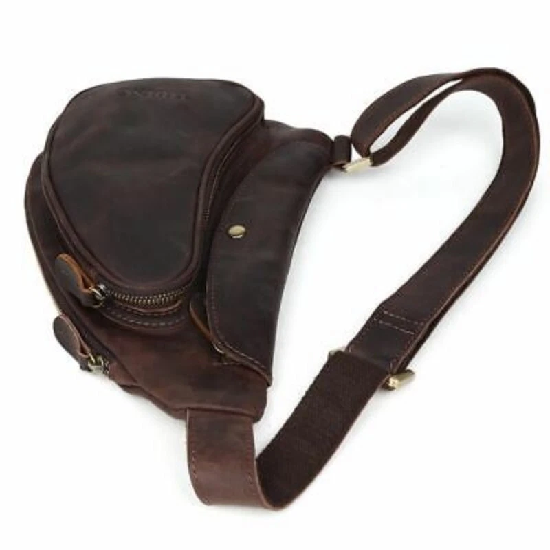 Bolso bandolera pequeño de cuero real marrón para hombre Foto 4 de 4