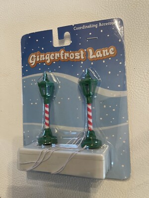 Gingerfrost Lane Lamps Christmas Village Light Up Vintage. Green