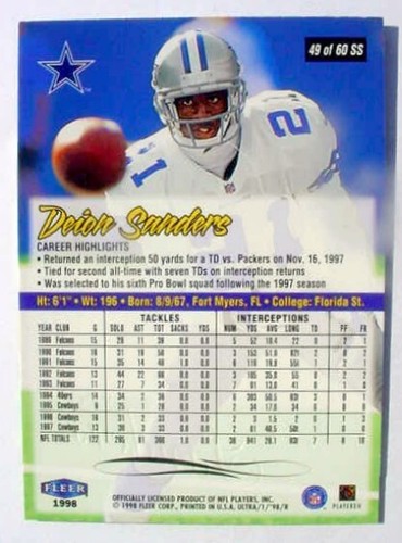 1998 Fleer Ultra Sensational 60 Football Insert Card Complete Set Sanders Rice - Picture 6 of 24