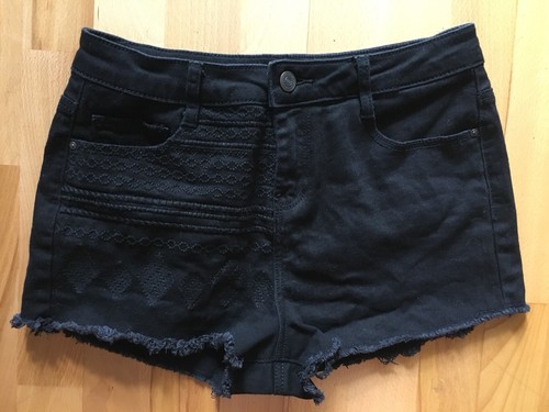 PIMKIE jeans shorts culotte da donna Pantaloni Corti Nero Pattern frange  High 34 36 S Top | eBay