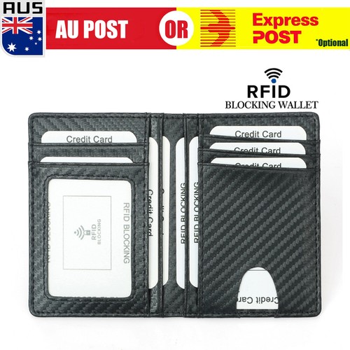 Mens Credit Card Drive Licens Holder Carbon Fiber RFID Blocking Slim Wallet AU O - Picture 8 of 10