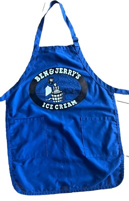 Blue Ben & Jerry's Ice Cream apron vintage early 1990s Vermont churning pockets