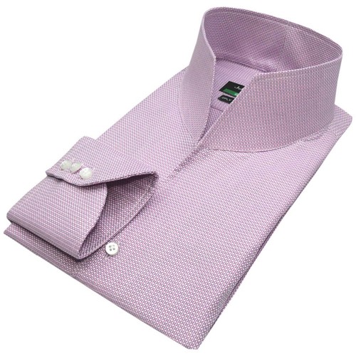 Lilac Pin Checks High Open V tall Neck Big Collar Dress Shirt Men Karl Lagerfeld - Picture 4 of 11