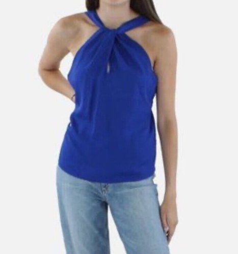 Ava & Esme Royal Blue Twisted Neck Chiffon Halter Tank Top