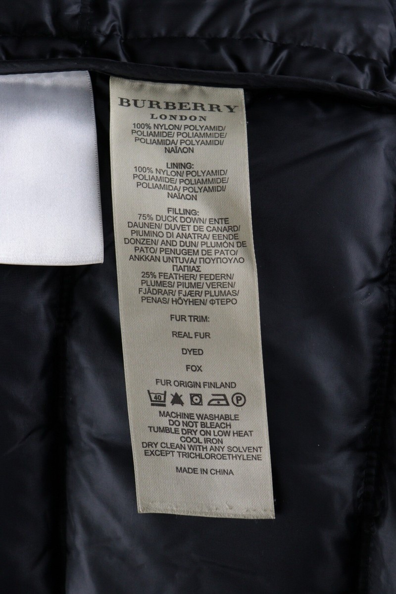 BURBERRY LONDON Full Zip Hooded Fox Fur Quilted Puffer Down Jacket