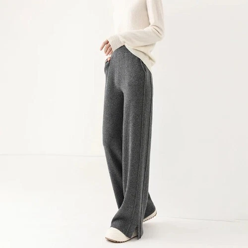 Pantalones sueltos de cachemir de cintura alta para mujer - Imagen 27 de 31