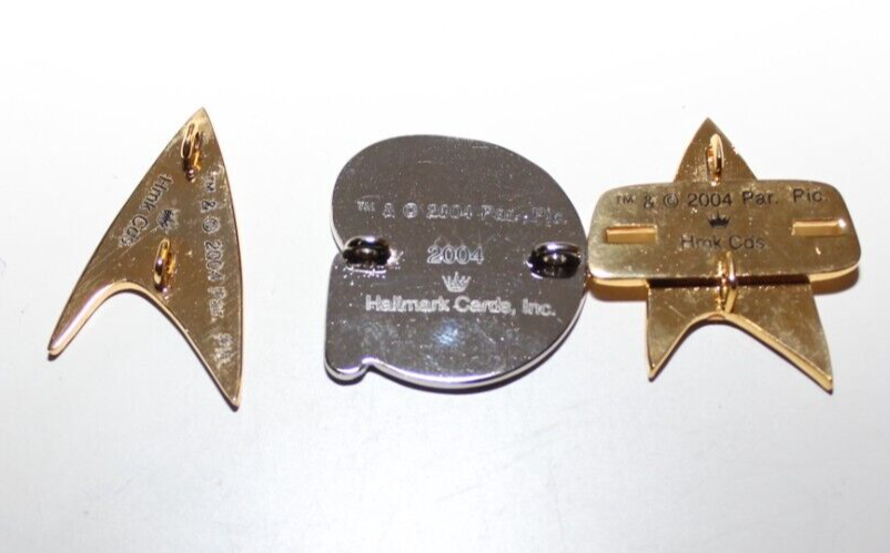 STAR TREK INSIGNIAS SET OF 3 MINIATURE HALLMARK KEEPSAKE ORNAMENTS