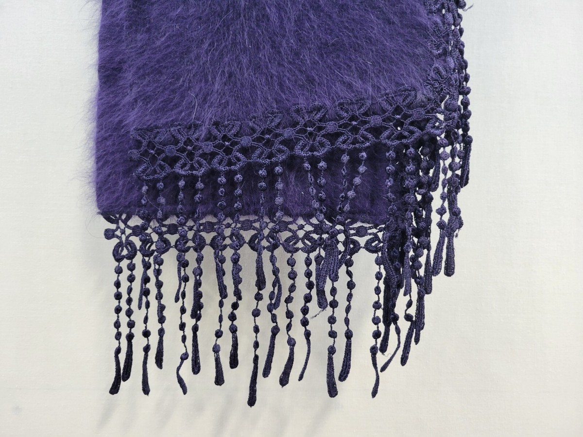 Vintage Venesha Angora Neck Scarf Fringe Rectangle 9