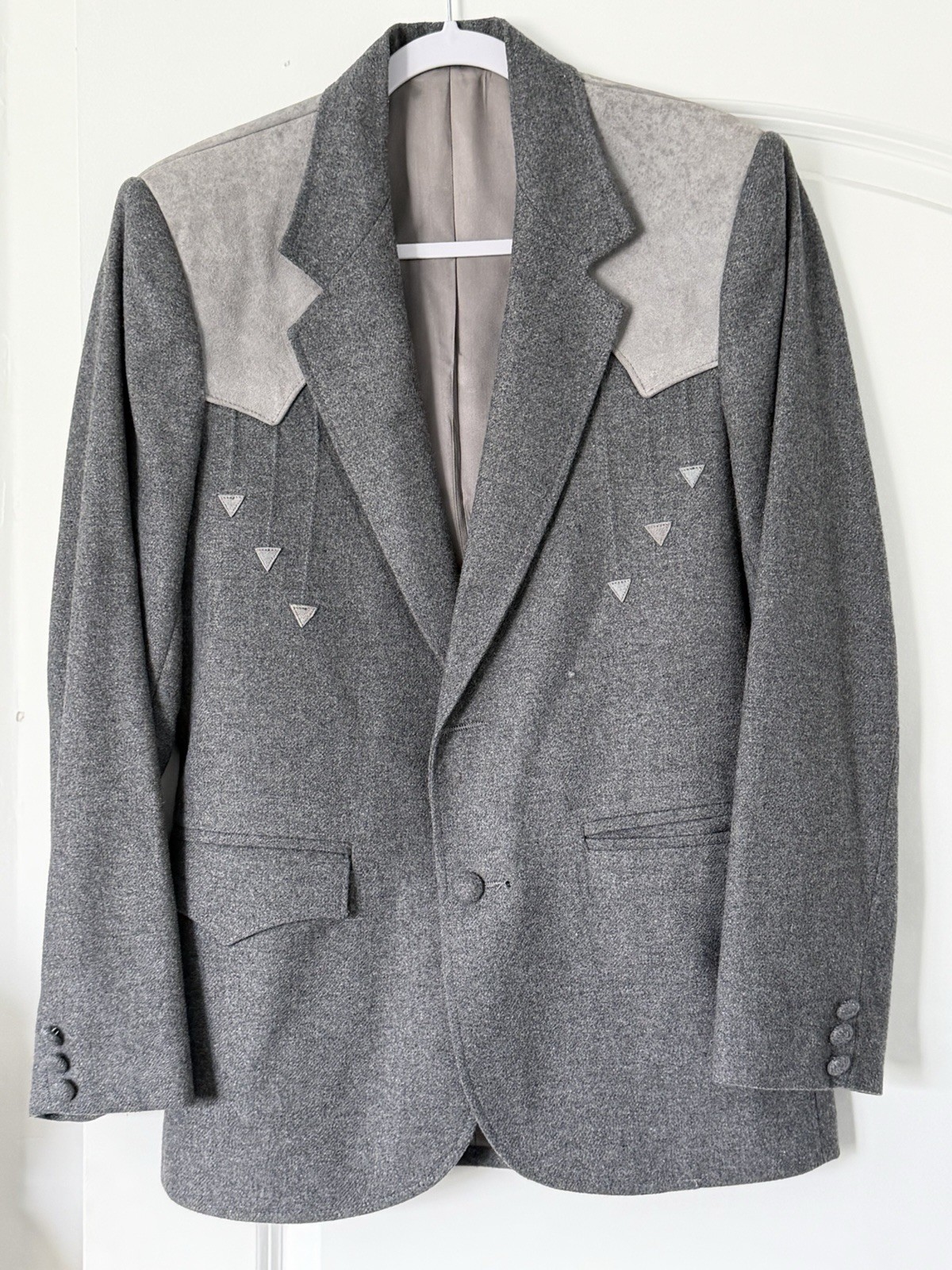 Vintage Pioneer Wear Western Blazer Mens 38 Gray Wool Cowboy Sport Coat USA Made