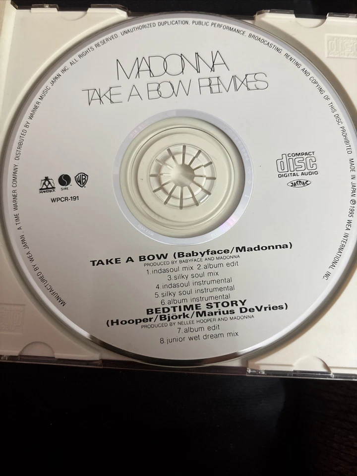 MADONNA Take A Bow Remixes JAPAN 8-track 5" MAXI CD WPCR-191 w/OBI ex.Rental Foto 3 de 4