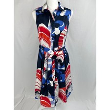 Talbots Shirt Dress Size 6 Sleeveless Red White Blue Belt Sailboat Cotton