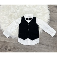 Boys 3 Piece Formal Wear Top Set Size 5/6 Bow tie, Vest, Button Up Top