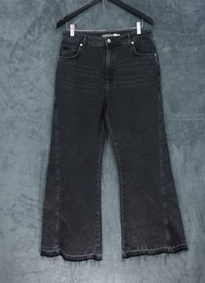 Neuwertige Samt Jeans Damen UK 12 schwarz weites Bein Baggy Relaxed Denim Baumwolle Y2K