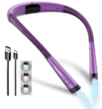 Glocusent Book Light, 3-Color & 6-Brightness Reading Light, Bendable Neck Lig...