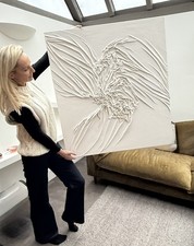 Large 3D Plaster Wall Art On Canvas 90 X 100 Cm Contemporary Made By Sonata 