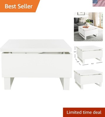 Vanna White Lift-Top Coffee Table - Contemporary White Lacquer Square Design