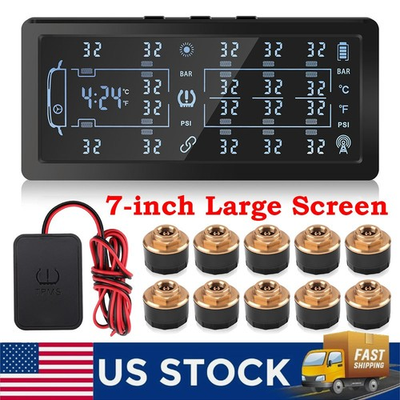 #ad #ad Solar TPMS LCD Tire Pressure Monitor System 10 External Sensors For RV Car Truck $79.99