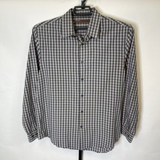 Perry Ellis Black White Plaid Dress Shirt Size Large Men s