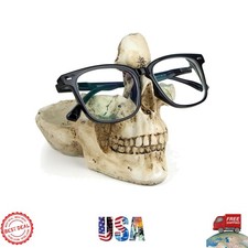 Gothic Skull Eyeglass Holder - Unique Glasses Display Stand in White Resin