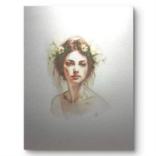 Original 8x10 Female Portrait   “Crown of Spring” Watercolor Painting Sketch