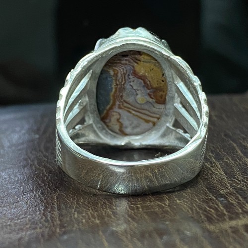 Anillo de plata de ley 925 para hombre ágata natural de Yemen aqeeq عقيق خرائطي سلطاني - Imagen 5 de 8