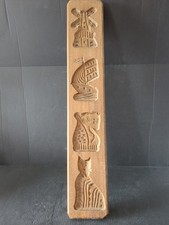 VINTAGE HOLL&Auml;NDISCHES HOLZ KEKSSPEKULAT BRETT MIT WINDM&Uuml;HLE, SCHIFF, PFERD & KATZE #