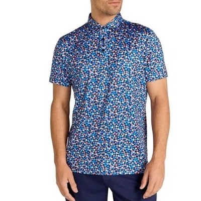 REDVANLY Marne Polo Midnight Navy Floral Performance Golf Shirt Men's Medium NWT