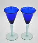 Pair of Vintage Blenko Glass Wine Goblets - Design #70G Cobalt (Pair 1/2)