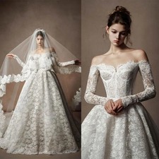 Romantic Full Lace A Line Wedding Dresses Sweetheart Appliqued Long Bride Gowns