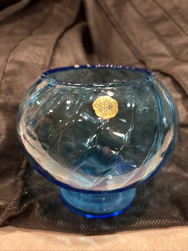 Vintage Westmoreland Authentic Blue Swirl Glass Candy Dish Bowl 