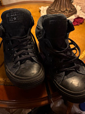 Converse Chuck Taylor All Star Mid Top Black Canvas Lace-Up Sneakers Rubber
